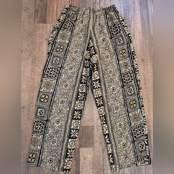 Vintage Boho Floral Beach 90s Pull On Elastic Waistband Pants Pockets Size M - Picture 2 of 12